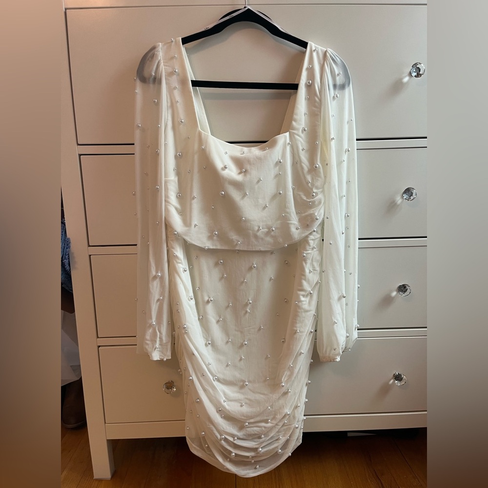 Lulus White Long Sleeve Pearl Dress - Picture 3 of 6